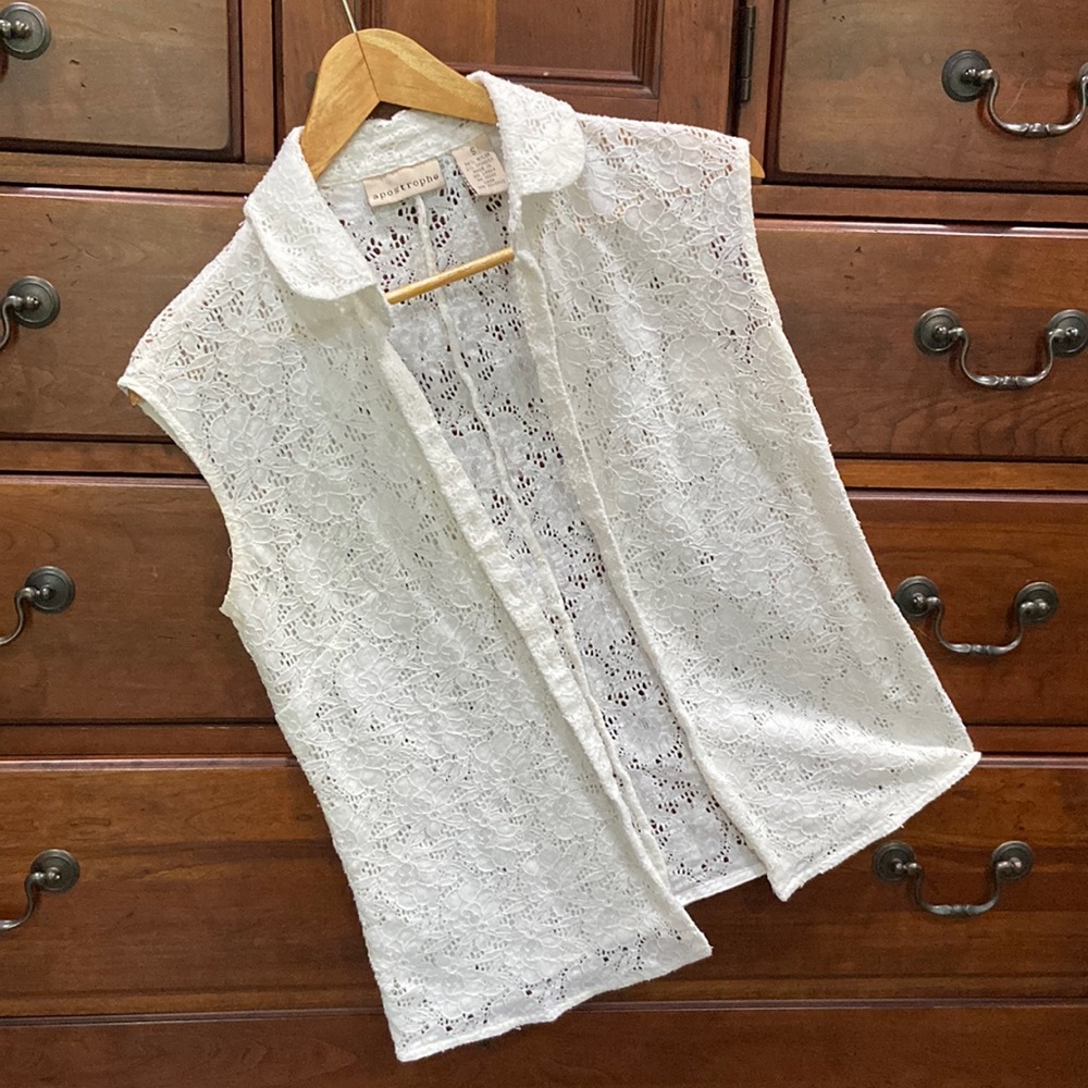 Feminine off-white Lace Nylon/Spandex Ladies Small Blouse